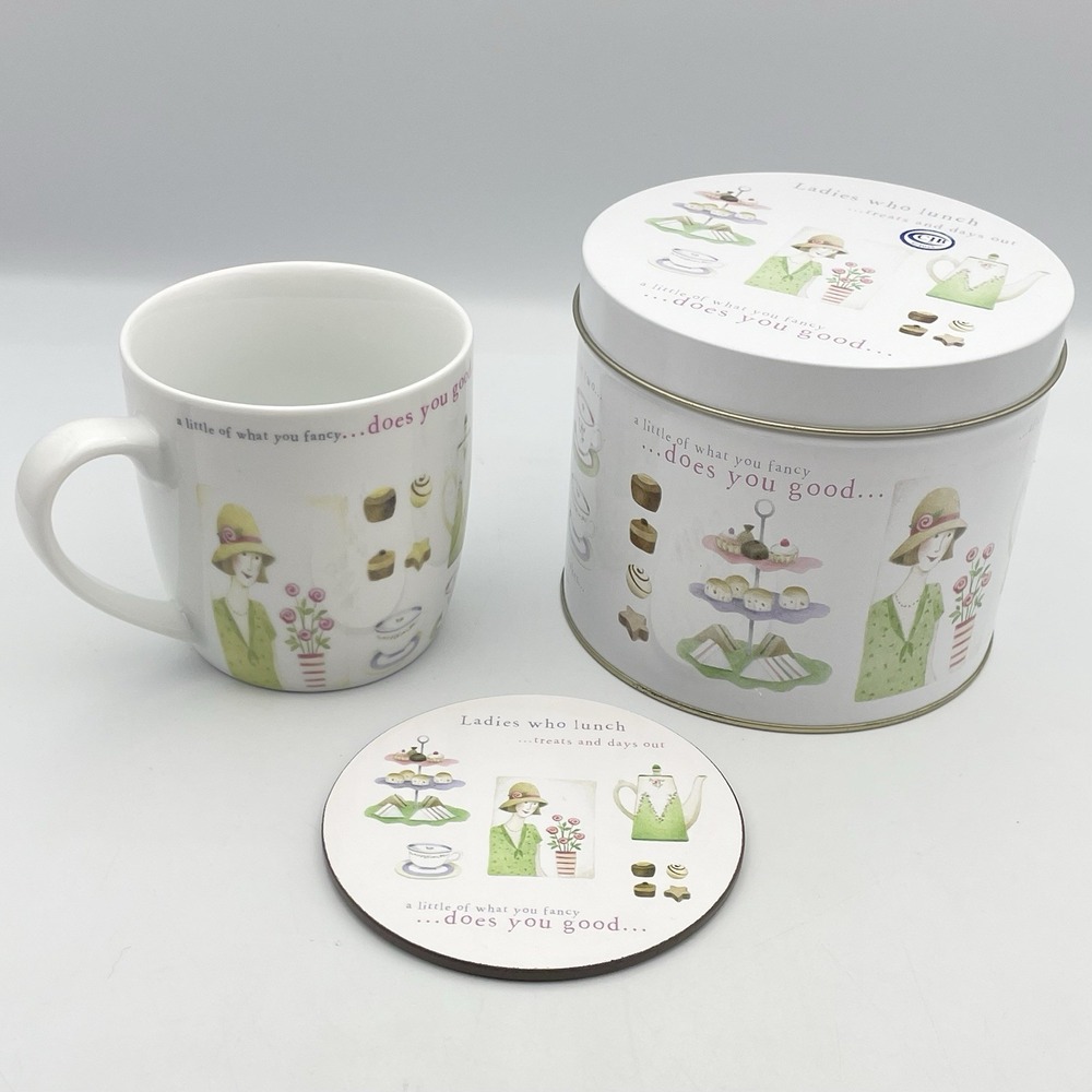 Judith Glover Spice Of Life Ladies Who Lunch Mug Coaster Gift Set Tin Box New‎
